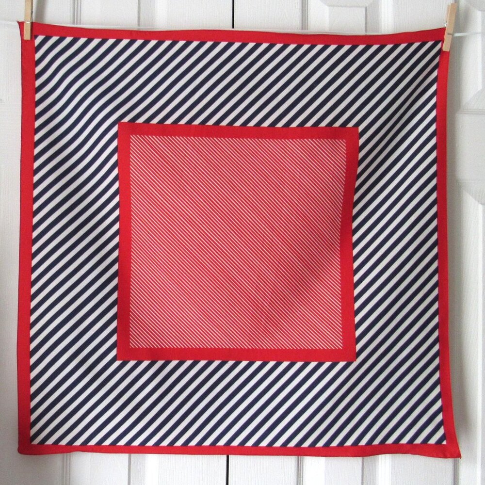 Sailor Stripe Vintage SCARF Red White and Blue Silky Vintage